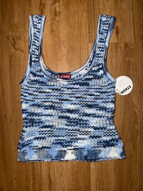 STAUD Blue & White Striped Knit Tank